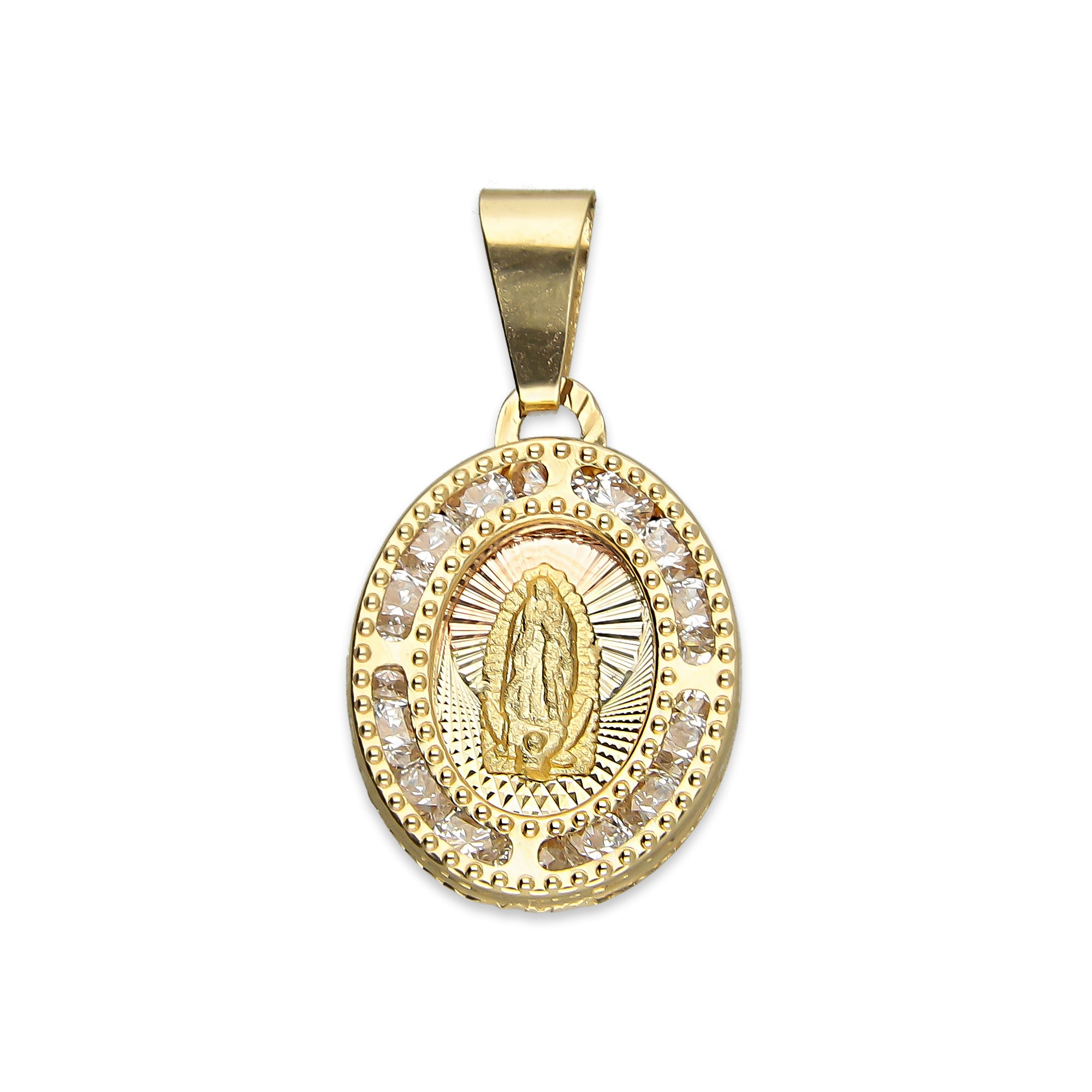 MR14DJ011 Dije Medalla Oval Oro Sólido 14K Virgen Perl 1.2 x 2.2 cm