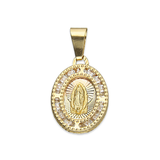 MR14DJ011 Dije Medalla Oval Oro Sólido 14K Virgen Perl 1.2 x 2.2 cm
