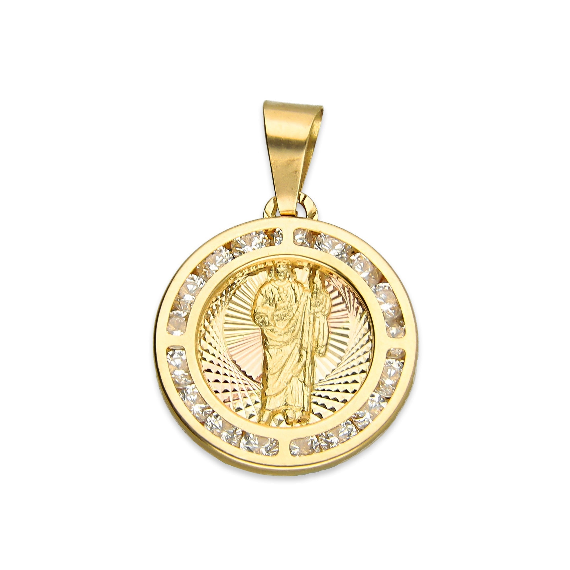 MR14DJ015 Dije Medalla Redonda Oro Sólido 14K San Judas Zirc Lisa 1.5 x 2.3 cm
