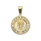 MR14DJ018 Dije Medalla Redonda Oro Sólido 14K Divino Niño Zirc Perl 1.5 x 2.3 cm