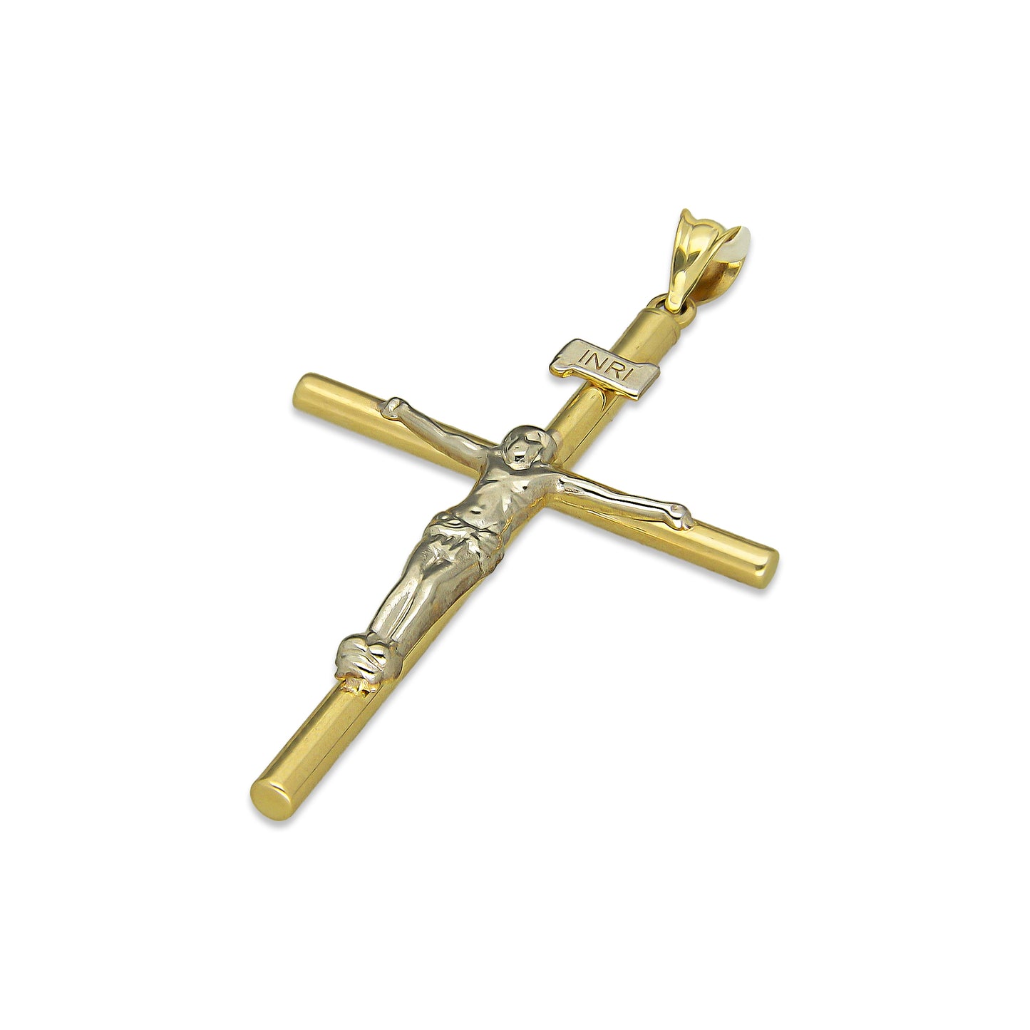 MR10DJ190 Dije Oro Sólido 10K EMF10 Cristo Tubular 2.7 x 4.7 cm