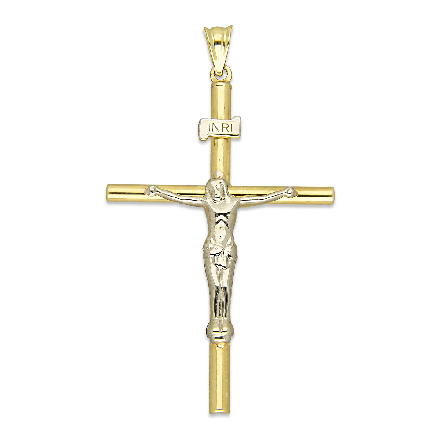 MR10DJ190 Dije Oro Sólido 10K EMF10 Cristo Tubular 2.7 x 4.7 cm