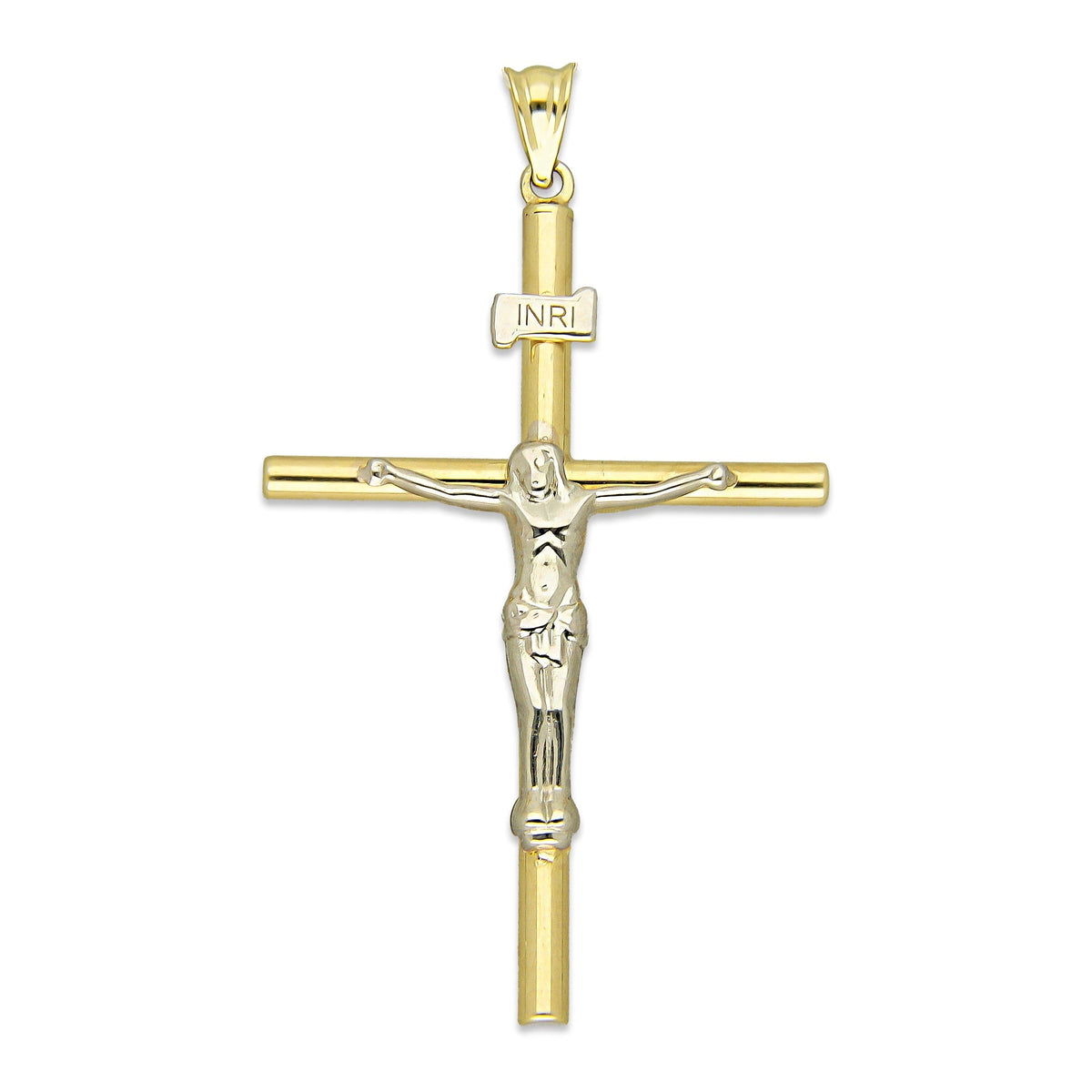 MR10DJ190 Dije Oro Sólido 10K EMF10 Cristo Tubular 2.7 x 4.7 cm