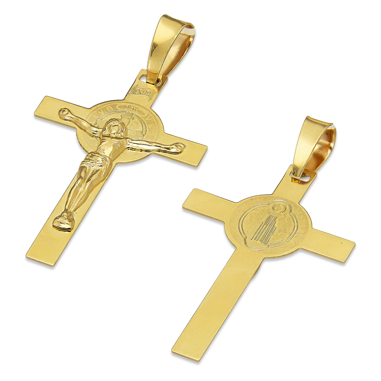 MR10DJ191 Dije Oro Sólido 10K EMF10 Cristo Grande Doble Vista Plana 2.7 cm x 5.2 cm