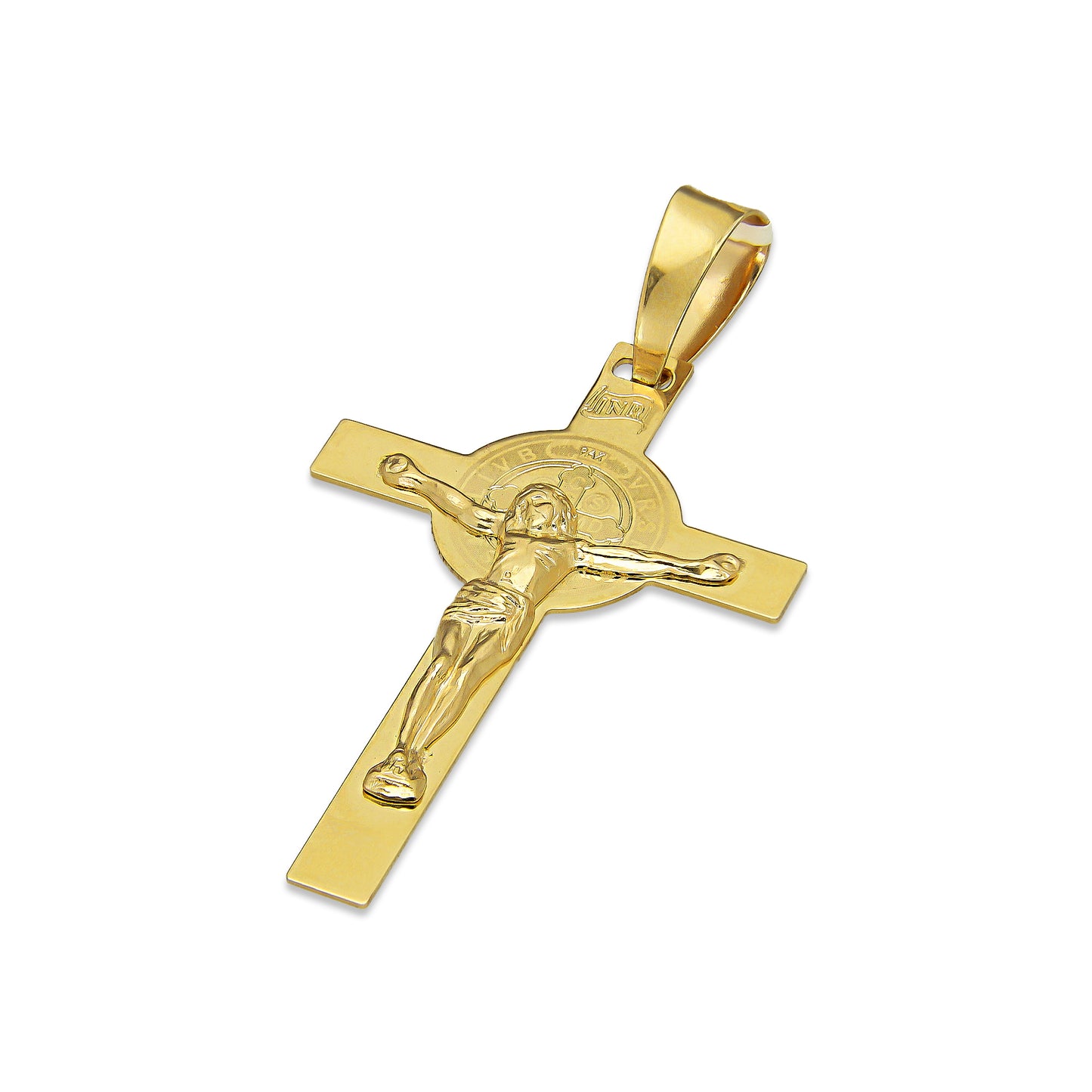 MR10DJ191 Dije Oro Sólido 10K EMF10 Cristo Grande Doble Vista Plana 2.7 cm x 5.2 cm