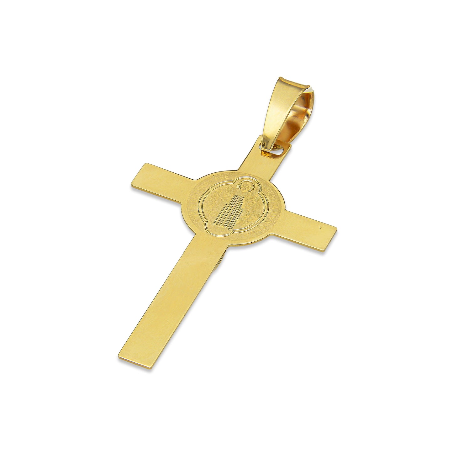 MR10DJ191 Dije Oro Sólido 10K EMF10 Cristo Grande Doble Vista Plana 2.7 cm x 5.2 cm