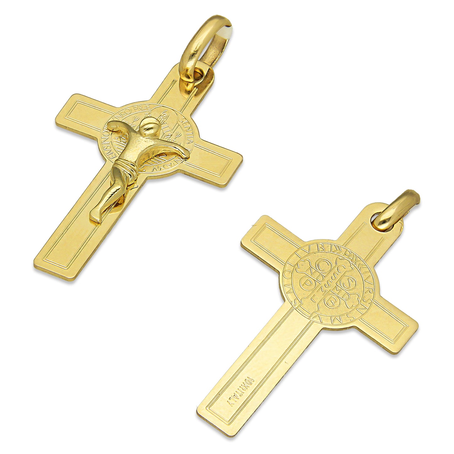 MR10DJ192 Dije Oro Sólido 10K EMF10 Cristo Chico Doble Vista Plana 1.7 cm x 3.4 cm