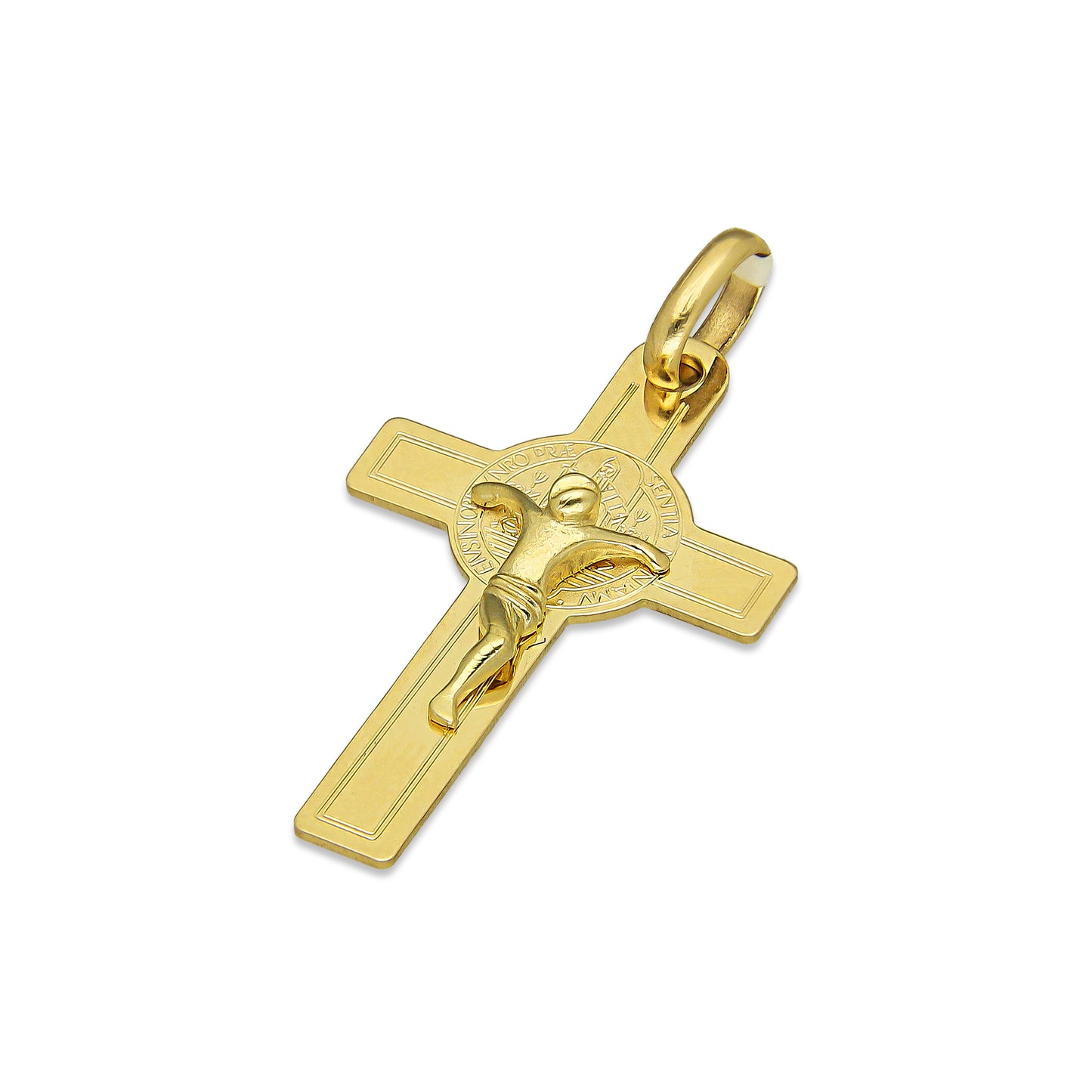 MR10DJ192 Dije Oro Sólido 10K EMF10 Cristo Chico Doble Vista Plana 1.7 cm x 3.4 cm