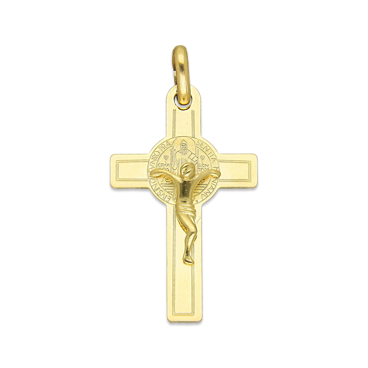 MR10DJ192 Dije Oro Sólido 10K EMF10 Cristo Chico Doble Vista Plana 1.7 cm x 3.4 cm