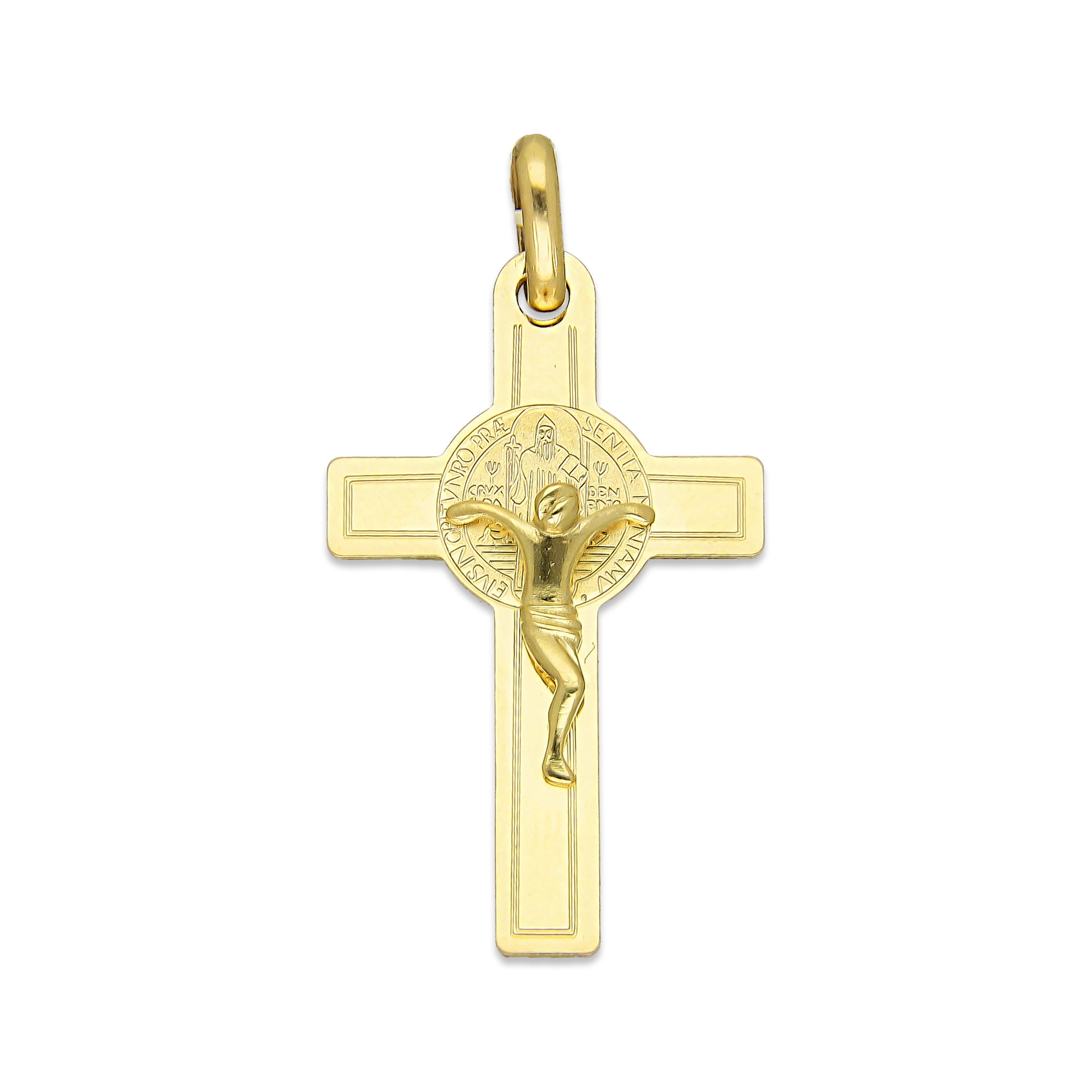 MR10DJ192 Dije Oro Sólido 10K EMF10 Cristo Chico Doble Vista Plana 1.7 cm x 3.4 cm