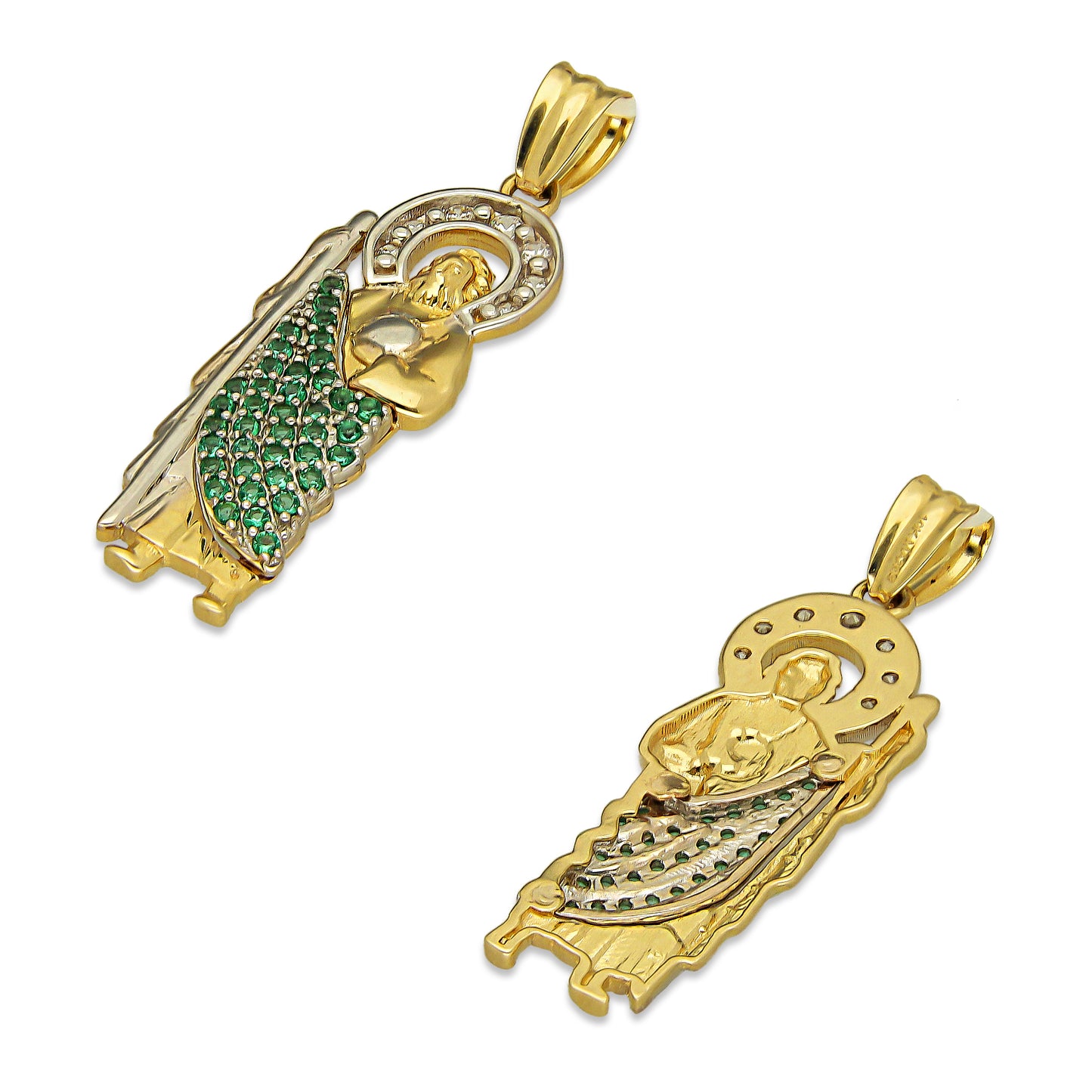 MR10DJ194 Dije Oro Sólido 10K EMF10 San Judas Tadeo Manto con Zirconias Verdes 1 cm x 3.1 cm