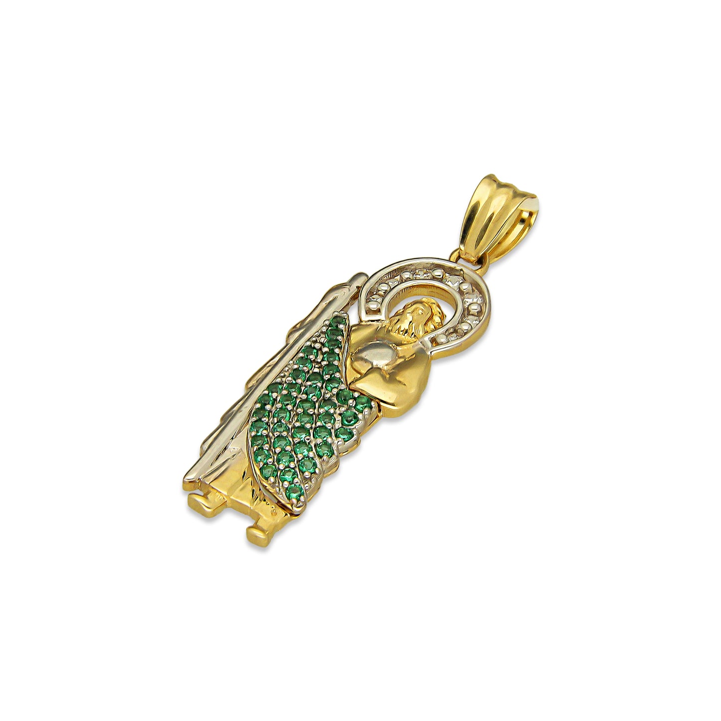MR10DJ194 Dije Oro Sólido 10K EMF10 San Judas Tadeo Manto con Zirconias Verdes 1 cm x 3.1 cm