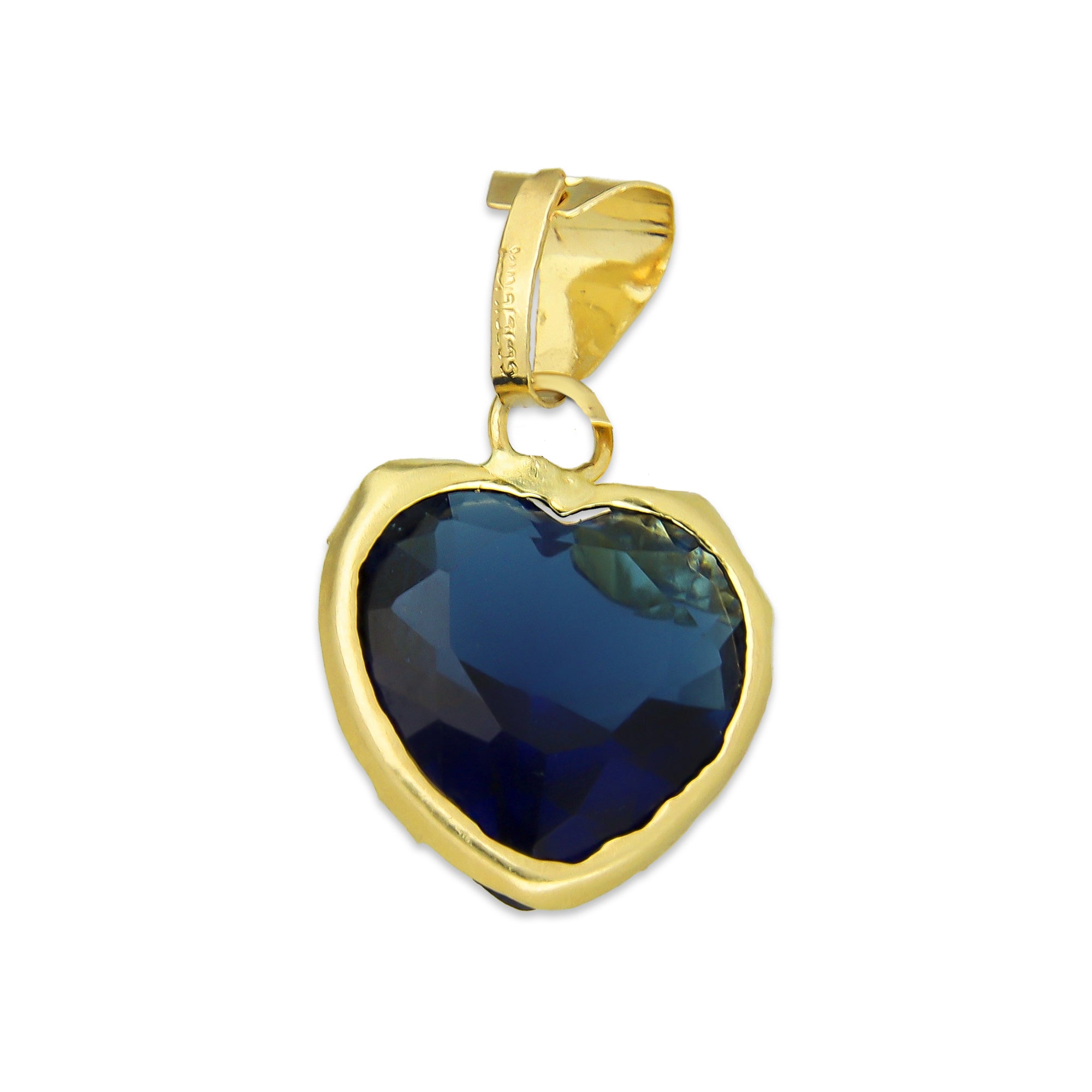 MR10DJ197 Dije Oro Sólido 10K EM Corazón con Bisel Liso Azul 1.3 cm x 2.2 cm
