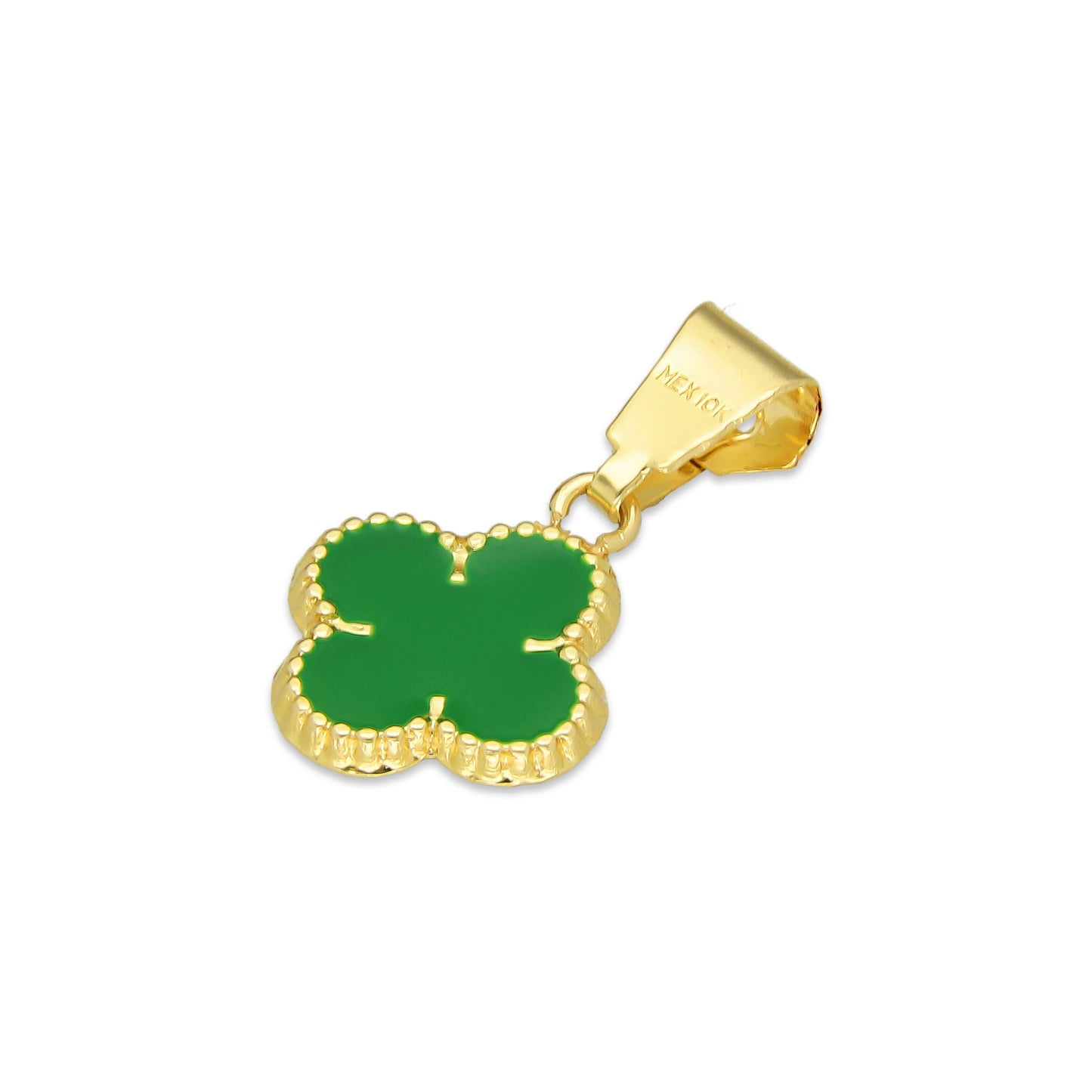 MR10DJ200 Dije Oro Sólido 10K EM Trébol Esmaltado Verde 1 cm x 1.9 cm