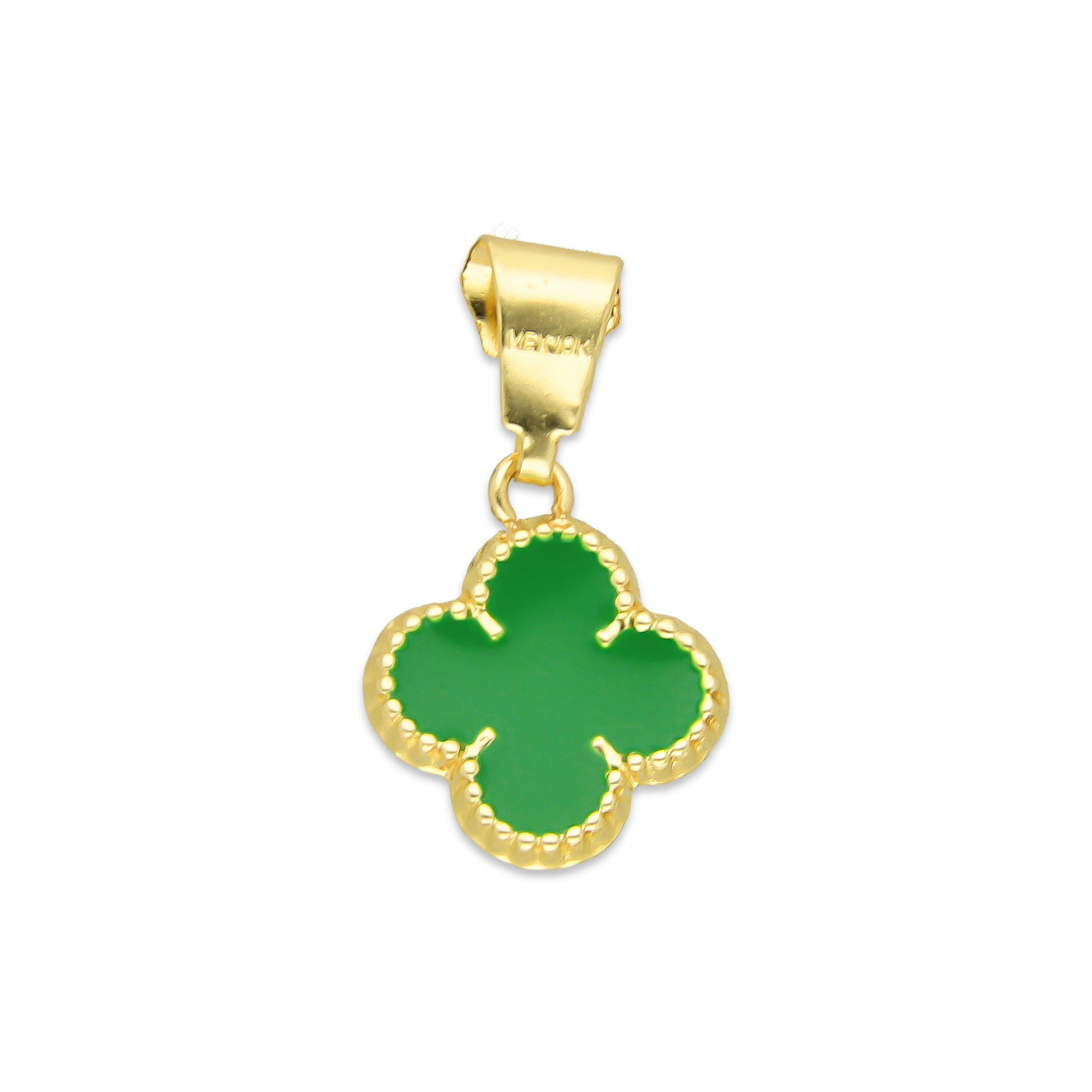 MR10DJ200 Dije Oro Sólido 10K EM Trébol Esmaltado Verde 1 cm x 1.9 cm