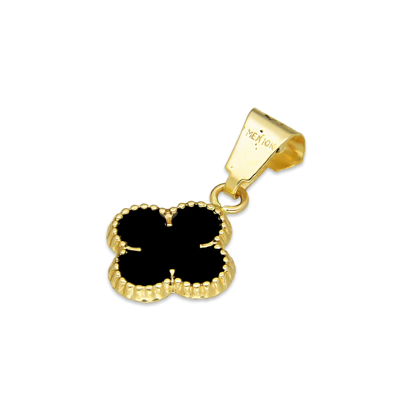 MR10DJ203 Dije Oro Sólido 10K EM Trébol Esmaltado Negro 1 cm x 1.9 cm