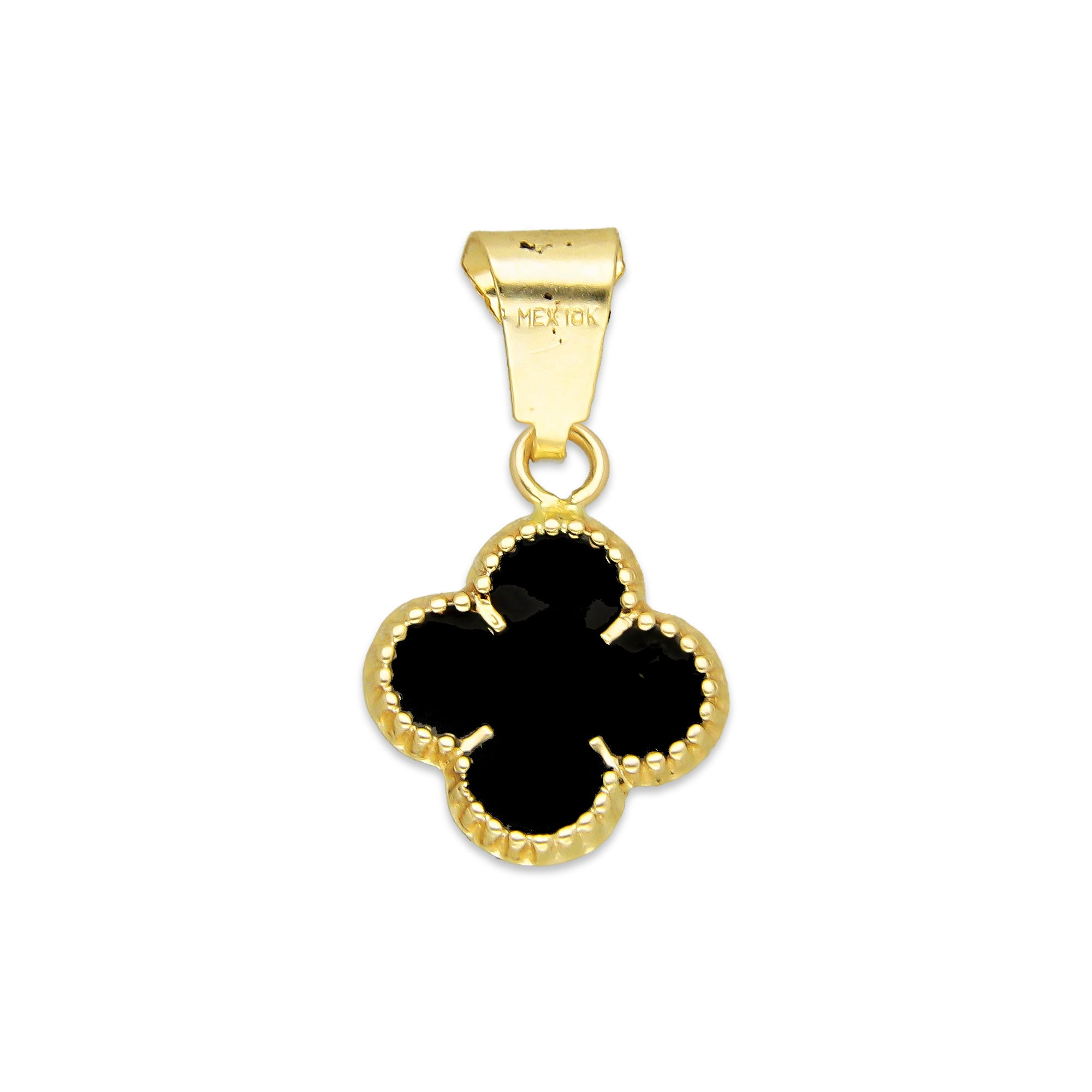 MR10DJ203 Dije Oro Sólido 10K EM Trébol Esmaltado Negro 1 cm x 1.9 cm
