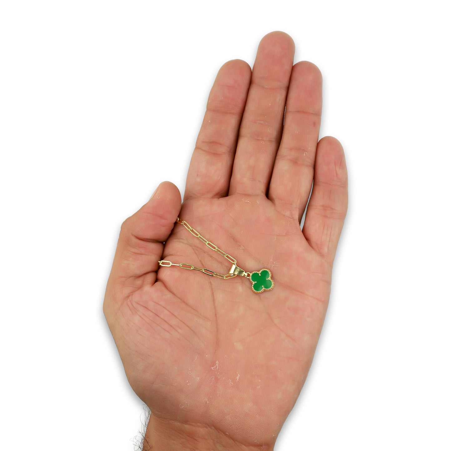 MR10DP105 Cadena Oro Sólido 10K + Dije Oro Sólido 10K EM Trébol Esmaltado Verde 1 cm x 1.9 cm