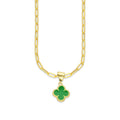 MR10DP105 Cadena Oro Sólido 10K + Dije Oro Sólido 10K EM Trébol Esmaltado Verde 1 cm x 1.9 cm