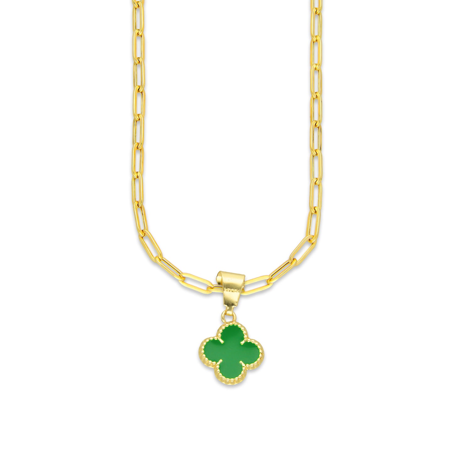 MR10DP105 Cadena Oro Sólido 10K + Dije Oro Sólido 10K EM Trébol Esmaltado Verde 1 cm x 1.9 cm