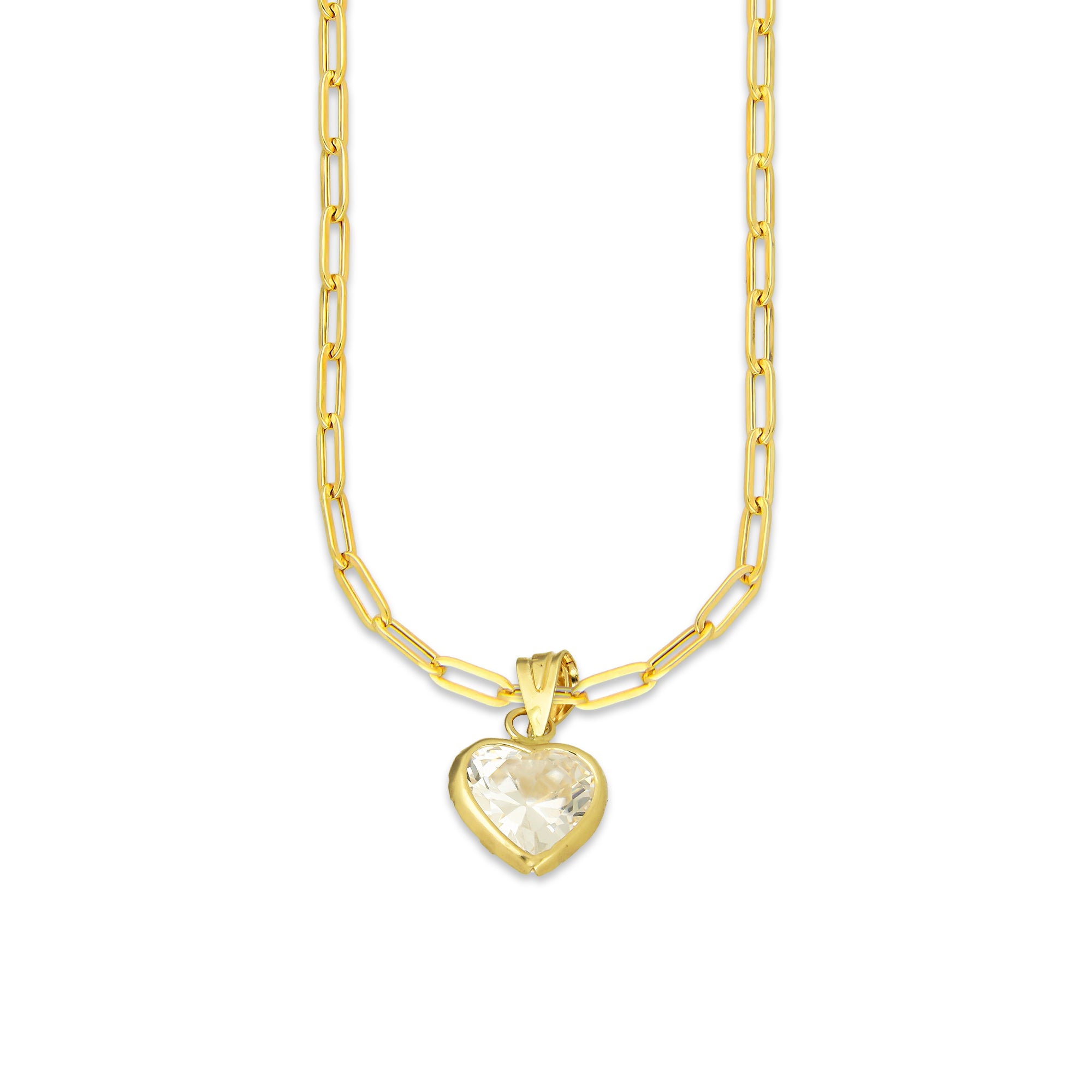 MR10DP109 Cadena Oro Sólido 10K + Dije Oro Sólido 10K EM Corazón con Bisel Liso Blanco 9 mm x 1.6 cm