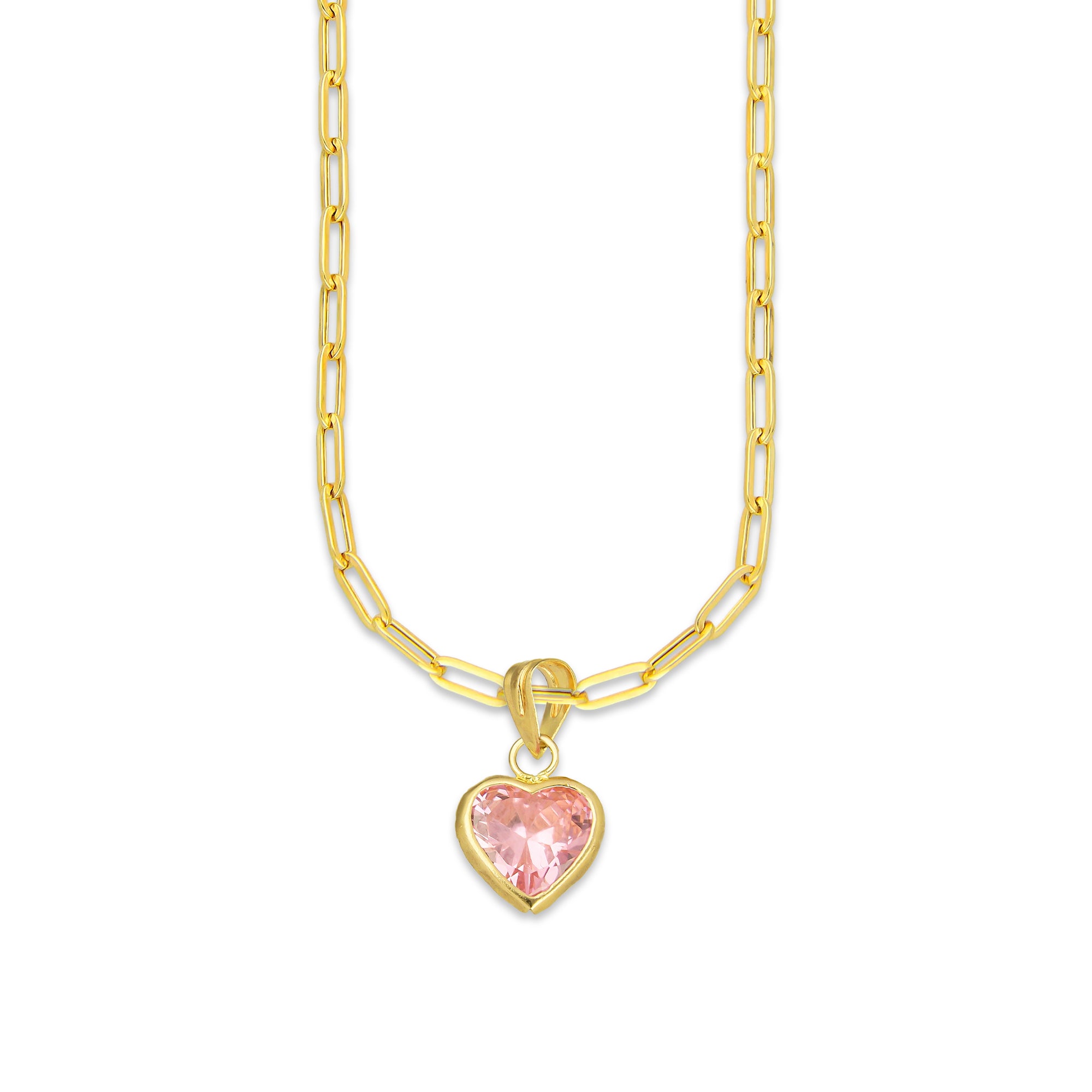 MR10DP110 Cadena Oro Sólido 10K + Dije Oro Sólido 10K EM Corazón con Bisel Liso Rosa 9 mm x 1.6 cm
