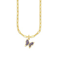 MR10DP112 Cadena Oro Sólido 10K + Dije Oro Sólido 10K EM Mariposa Cristalitos Morado 1 cm x 1.6 cm