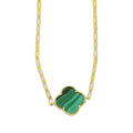 MR10G018 Gargantilla Collar Dama Oro Sólido 10K EMF10 1 Trébol 1.3 cm Verde Largo 45 cm