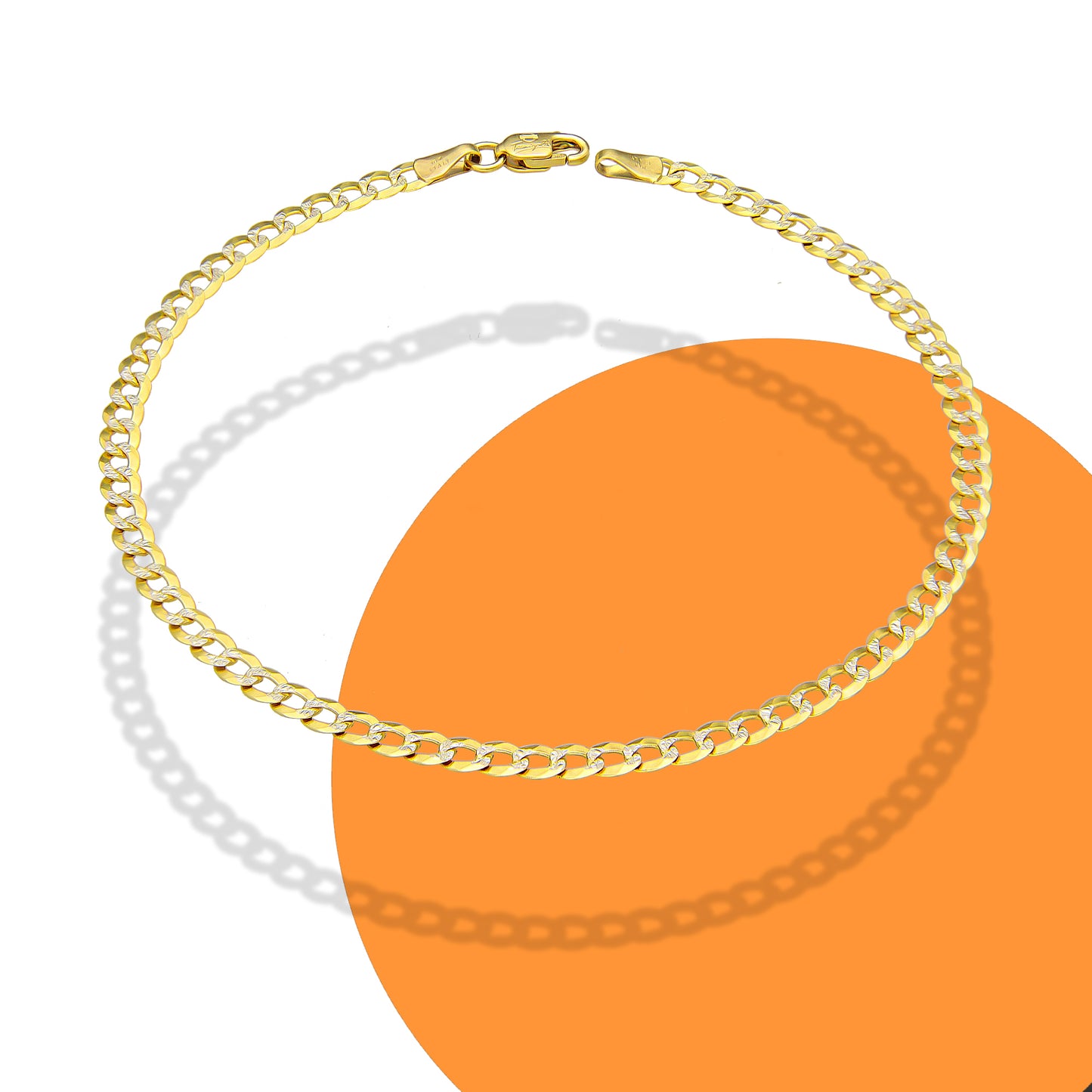 MR10PC045 Pulsera Para Caballero Oro Sólido 10K Mod Cubana Americana Diamantada 3 mm x 21 cm