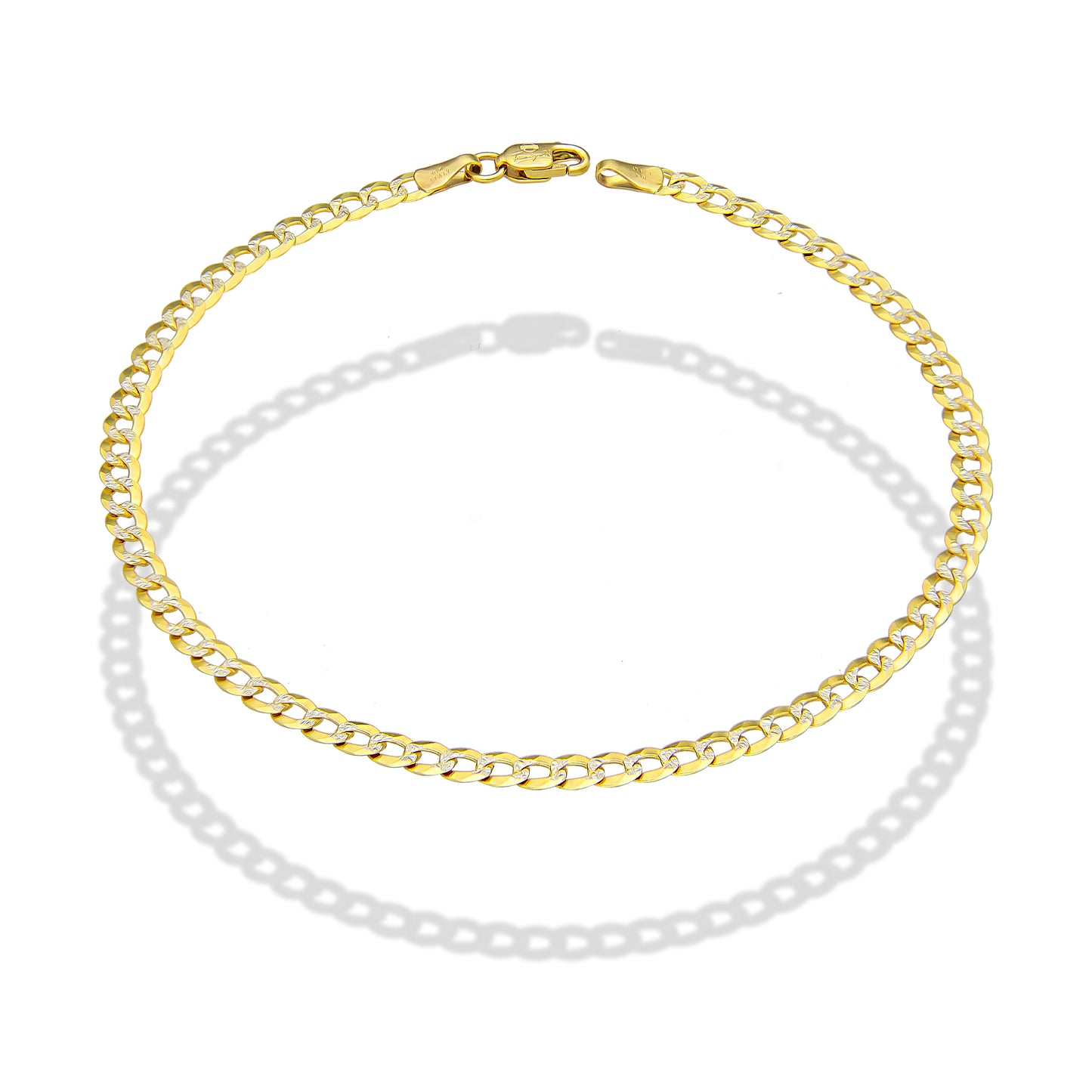 MR10PC045 Pulsera Para Caballero Oro Sólido 10K Mod Cubana Americana Diamantada 3 mm x 21 cm