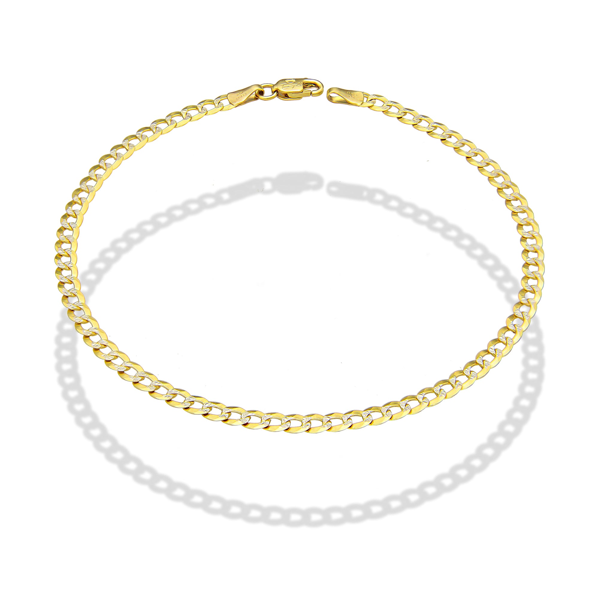 MR10PC045 Pulsera Para Caballero Oro Sólido 10K Mod Cubana Americana Diamantada 3 mm x 21 cm