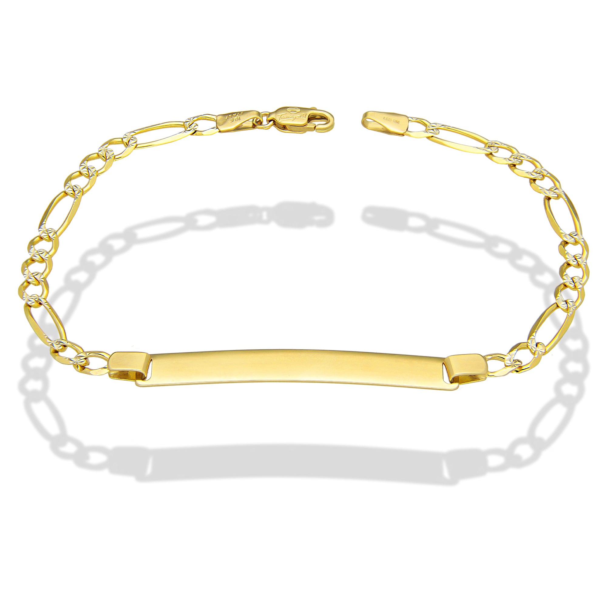 MR10PC050 Pulsera Esclava Caballero Oro Sólido 10K Mod Figaro 3*1 Diamantada 4 mm x 21 cm