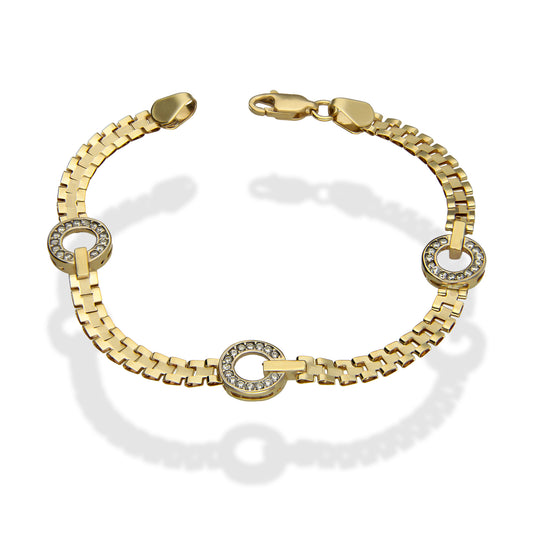 MR14PD007 Pulsera Dama Oro 14K Amarillo Rol 3 Aros con Zirconia 4 Mm x 17 Cm