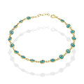 MR10PD027 Pulsera Dama Oro Sólido 10K EMF10 Modelo Ojitos Turcos Azul con Bisel 4.5 mm Ajustable 18 a 20 cm