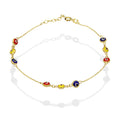 MR10PD032 Pulsera Dama Oro Sólido 10K EMF10 Modelo Ojitos Turcos Multicolor Triada 4.5 mm Ajustable 18 a 20 cm