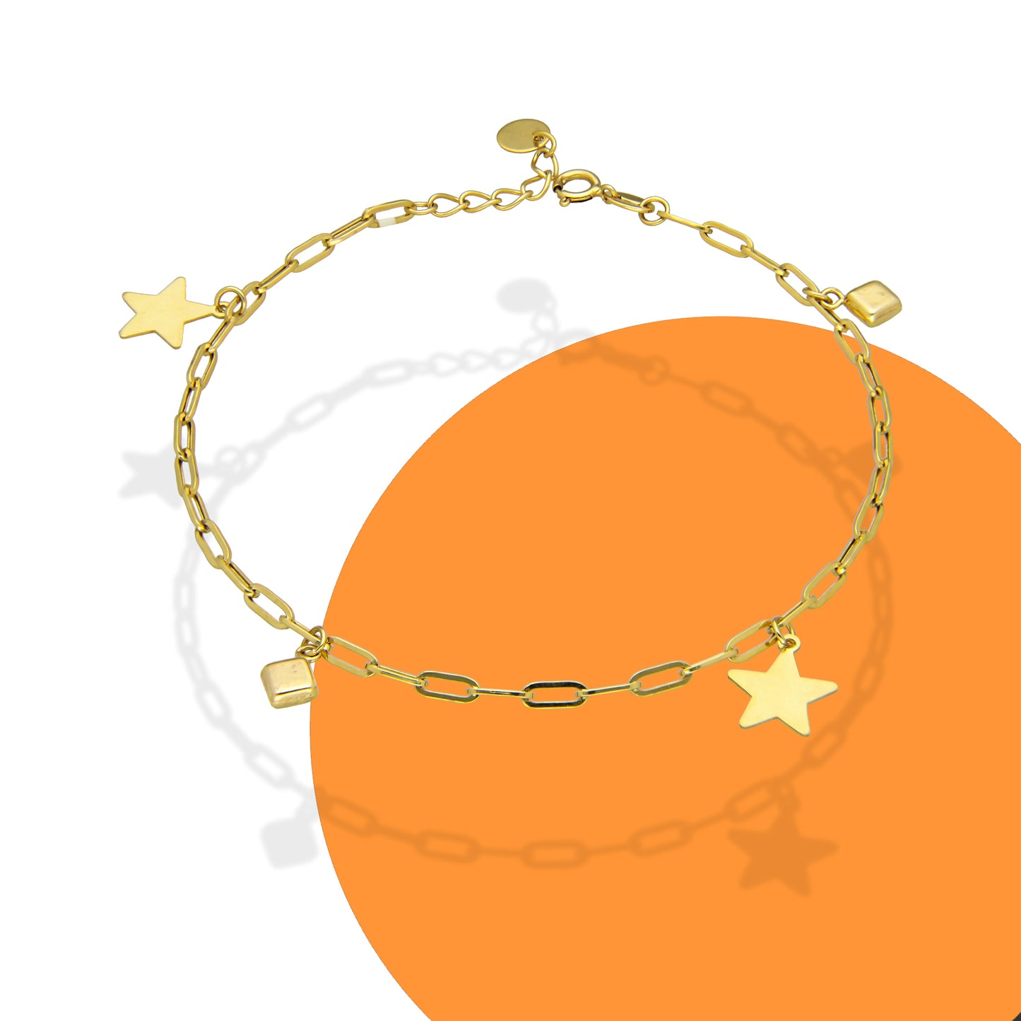 MR10PD037 Pulsera Dama Oro Sólido 10K EMF10 Modelo Clip Estrellas Colgantes - Eslabones 2.5 mm Ajustable 18 a 20 cm