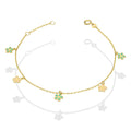 MR10PD071 Pulsera Dama Oro Sólido 10K EM10 Dijes Colgantes Flores Esmaltadas Dijes: 8 mm, Largo Ajustable 16 a 18 cm