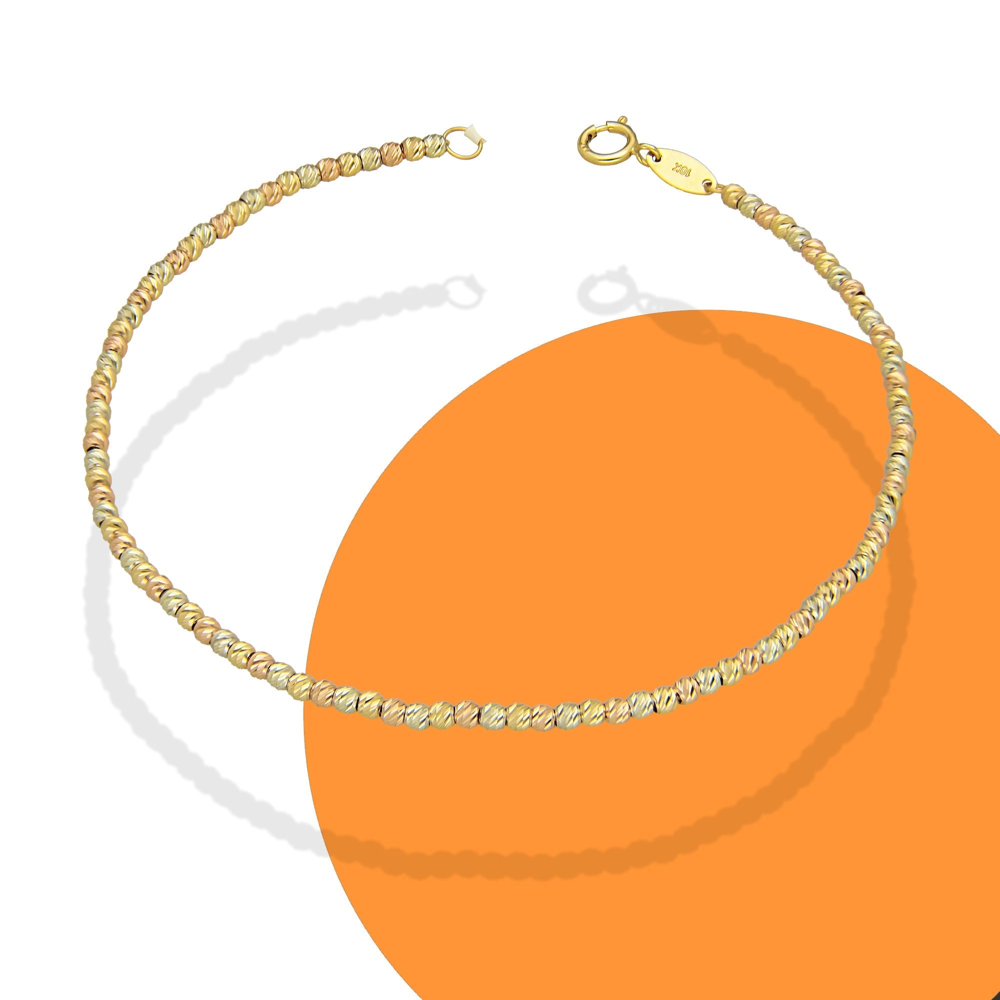 MR10PD073 Pulsera Dama Oro Sólido 10K EM10 Bolitas Diamantadas 2 mm x 18 cm de Largo