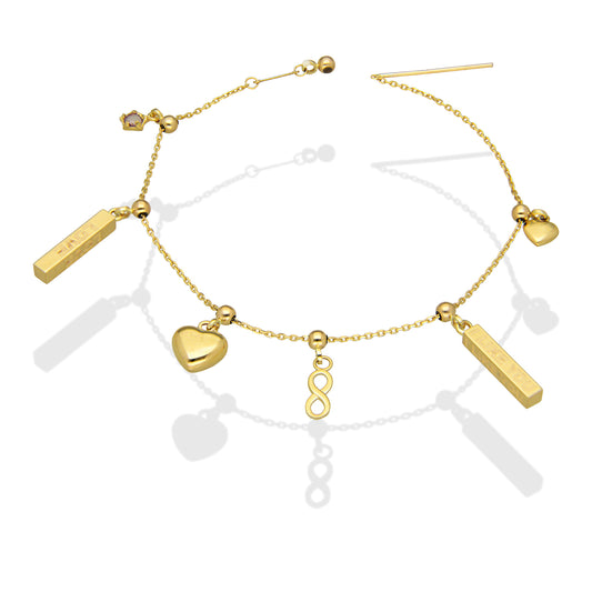 MR10PD079 Pulsera Dama Oro Sólido 10K EM10 Barras Colgantes Dijes: 2 cm Largo Ajustable 15 a 18 cm