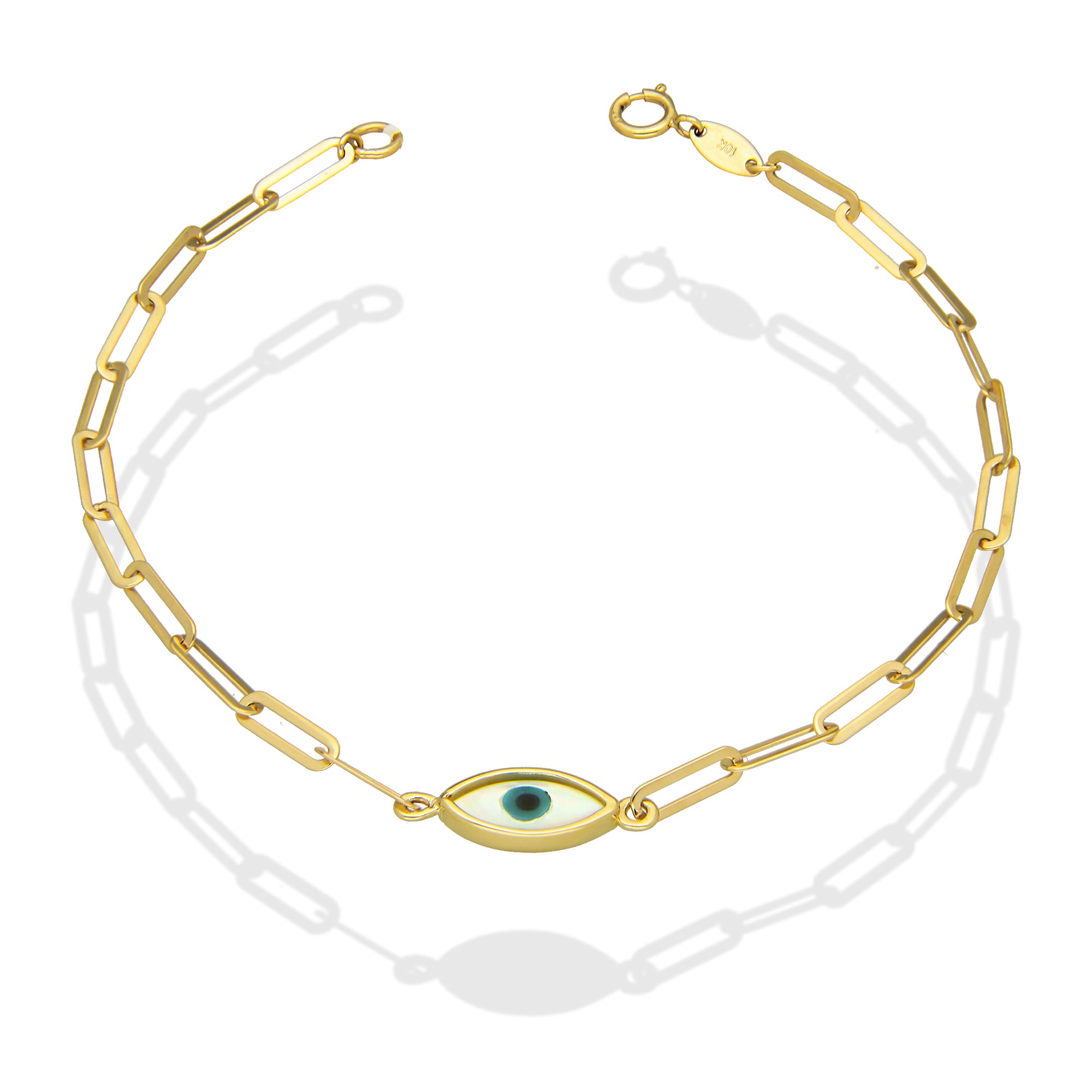 MR10PD082 Pulsera Dama Oro Sólido 10K EM10 Clip Largo con Ojito Turco 6 mm x 18 cm