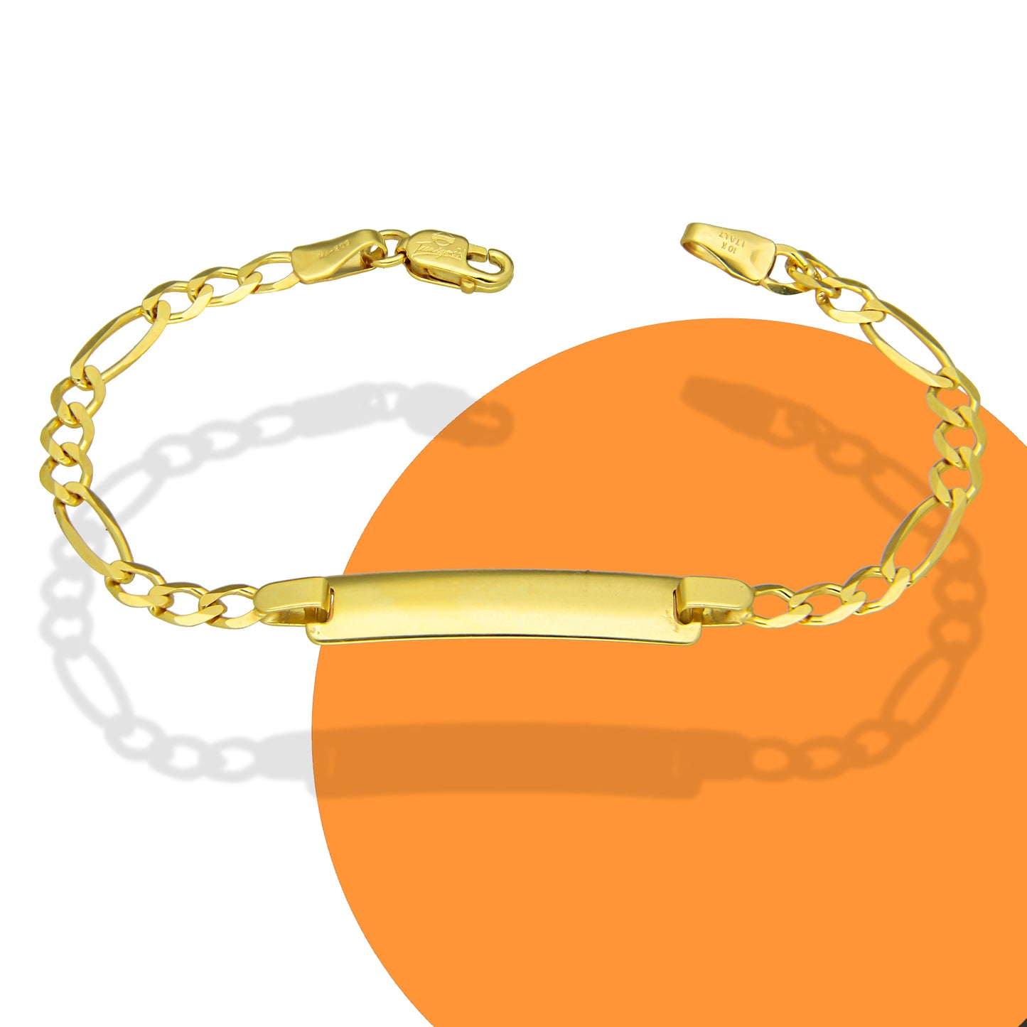 MR10PN005 Pulsera Esclava NIños Oro Sólido 10K Modelo Fígaro 3x1 Lisa 3.5 mm x 14 cm