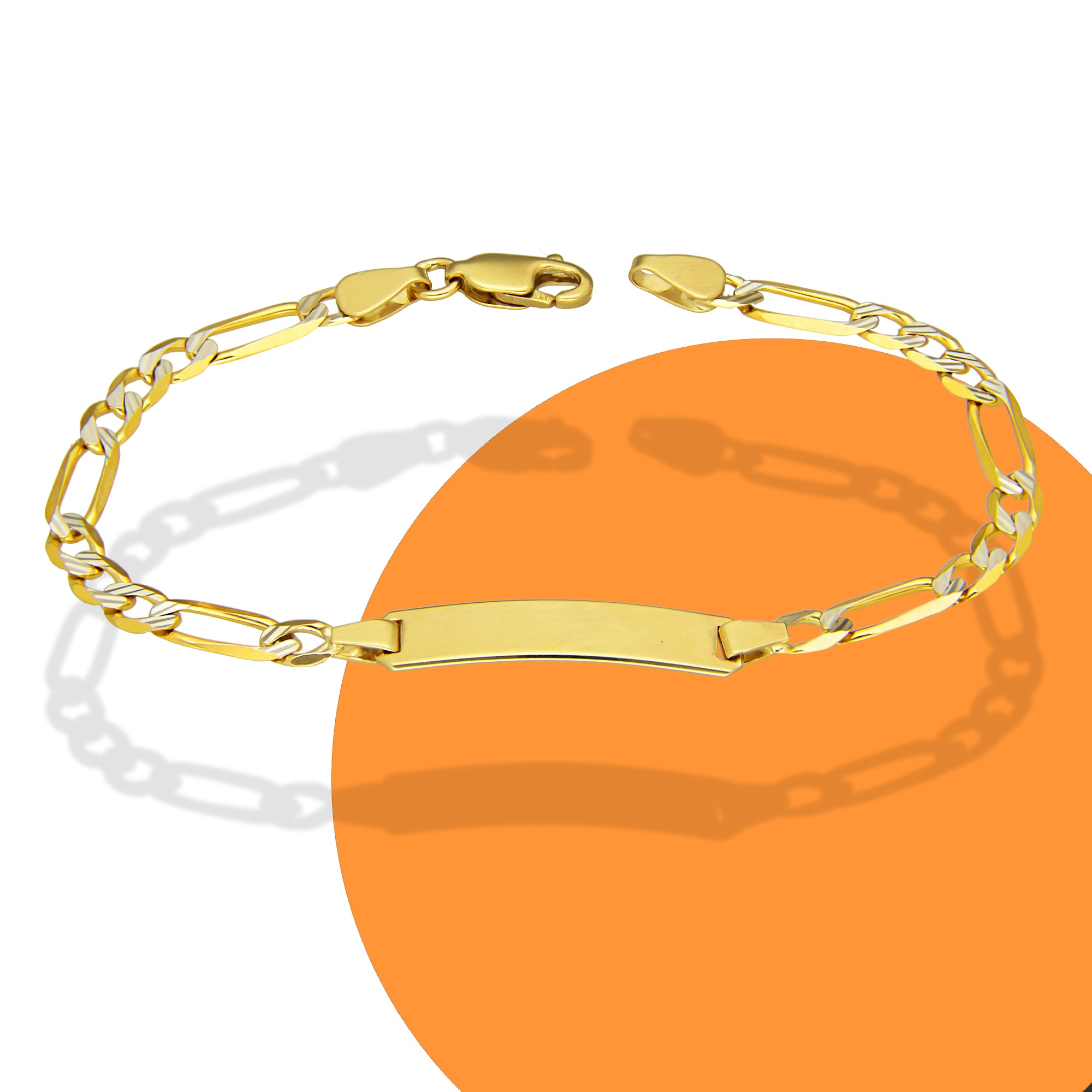 MR10PN006 Pulsera Esclava NIños Oro Sólido 10K Modelo Fígaro 3x1 Diamantada 4 mm x 16 cm