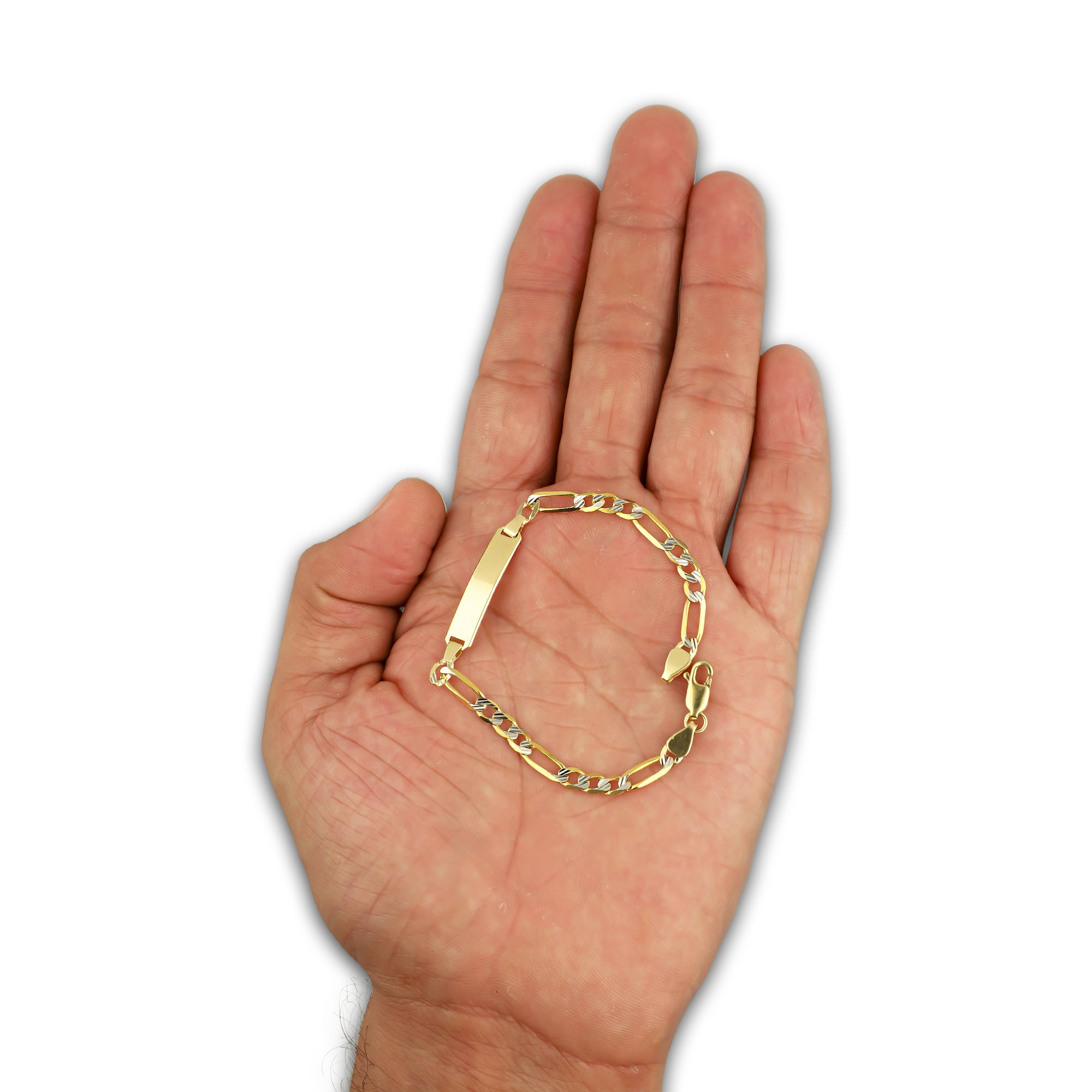 MR10PN006 Pulsera Esclava NIños Oro Sólido 10K Modelo Fígaro 3x1 Diamantada 4 mm x 16 cm