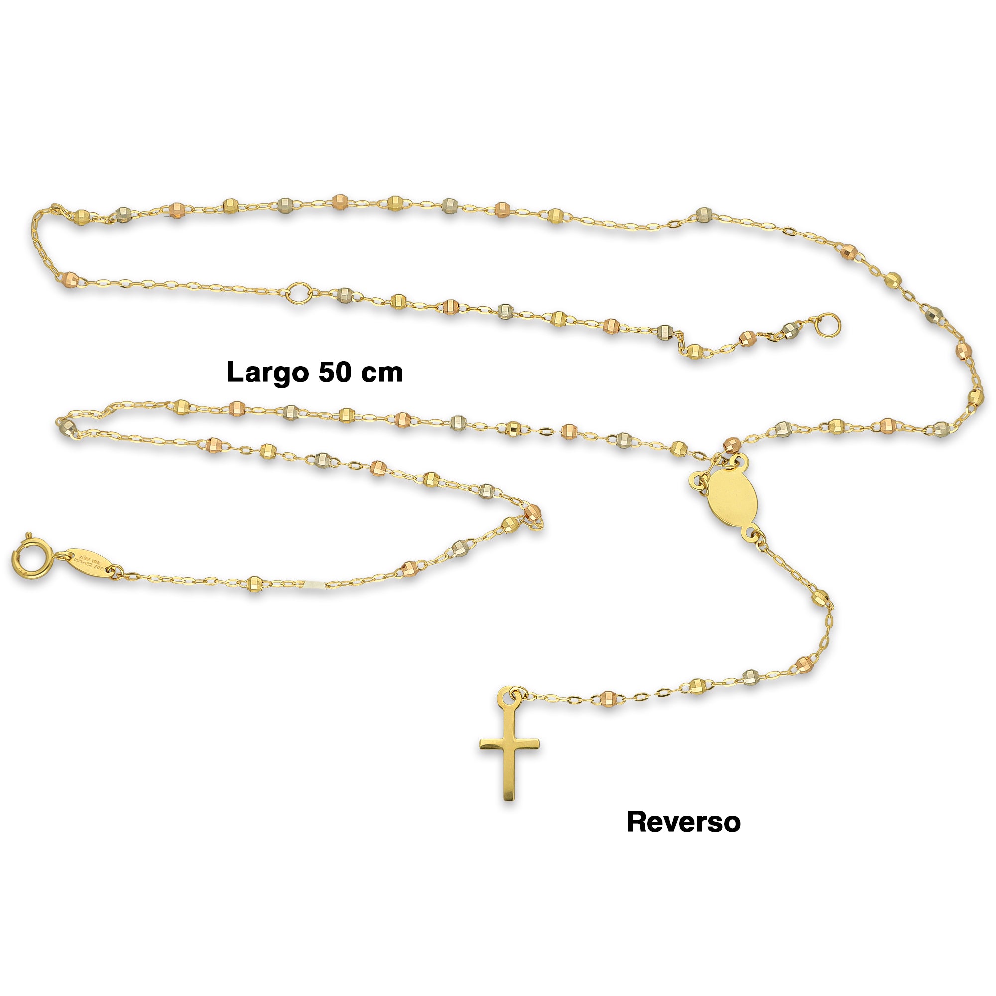 MR10ROS002 Rosario Oro Sólido 10K EMF Bolitas Facetadas 2 mm Florentino Cruz Lisa