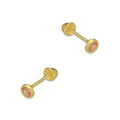 MR14AB002 Arete Broquel Oro Sólido 14K Modelo Zirconia Rosa Redonda con Bisel Diamantado 3 mm de Diámetro