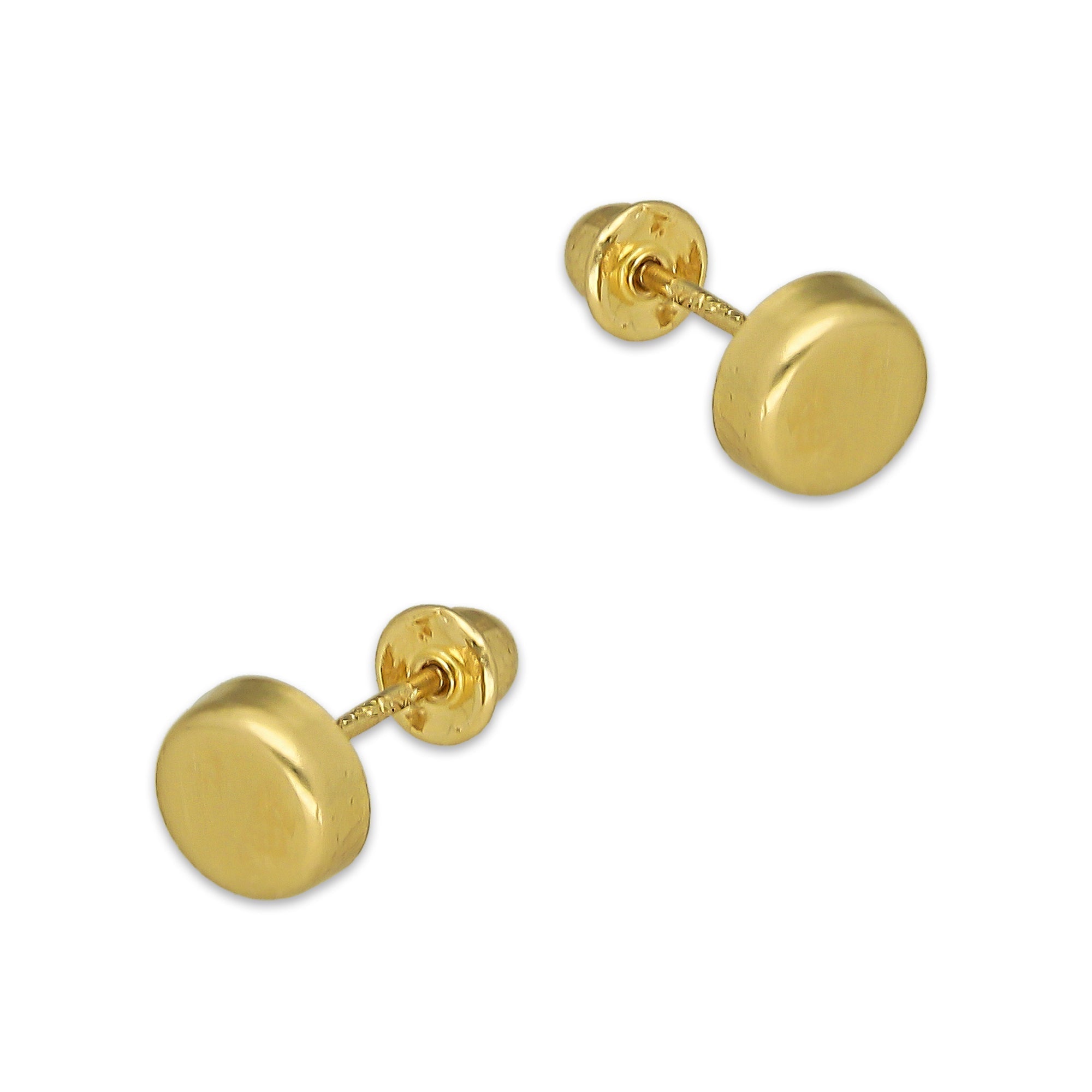 MR14AB004 Arete Broquel Oro Sólido 14K Modelo Botón Liso 4 mm de Diámetro