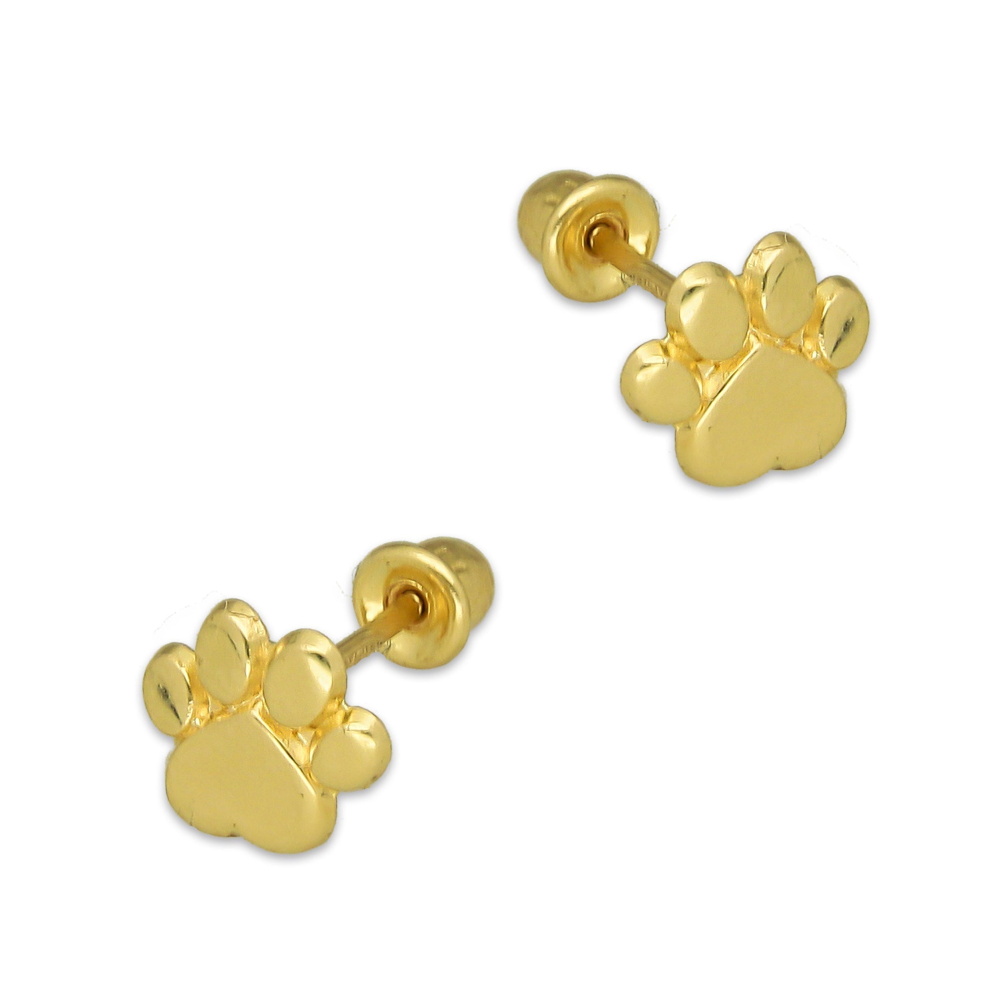 MR14AB007 Arete Broquel Oro Sólido 14K Modelo Huellitas 6 mm de Diámetro