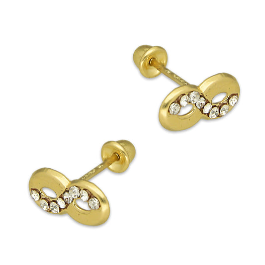 MR14AB008 Arete Broquel Oro Sólido 14K Modelo Infinito con Zirconias 9 mm de Diámetro