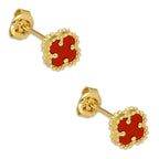 MR14AB020 Arete Broquel Oro Sólido 14K Modelo Trébol 8 mm Rojo Diámetro 1.3 cm
