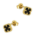 MR14AB023 Arete Broquel Oro Sólido 14K Modelo Trébol 8 mm Negro Diámetro 1.3 cm